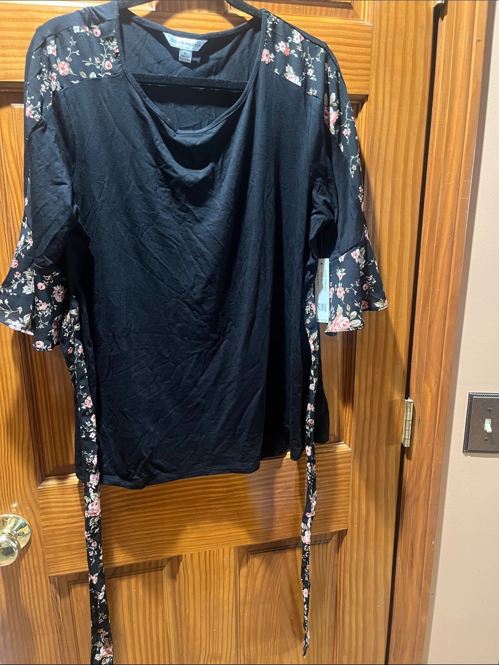 Counterparts Black Tunic with Pink Floral Trim and Side Ties
